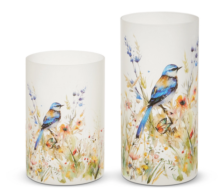 Blue Bird Glass Candle Holder (2-Sizes)