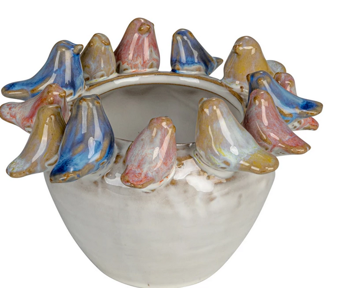 Birds on Rim Stoneware Vase (2-Sizes)