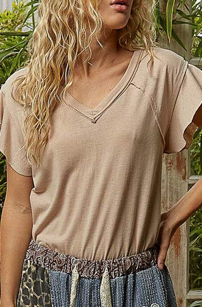 Raw Edge Flutter Sleeve T-Shirt By: POL (2-Colors)