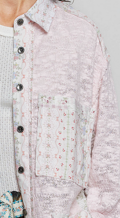 Blush Lace Denim Long Sleeve Top By: POL