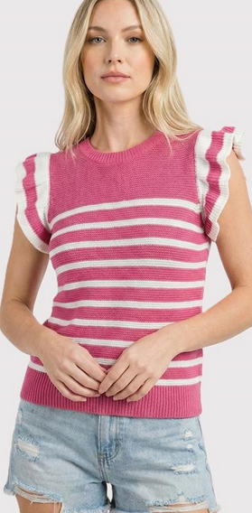 Ruffle Sleeve Stripe Sweater By: Staccato (2-Colors)