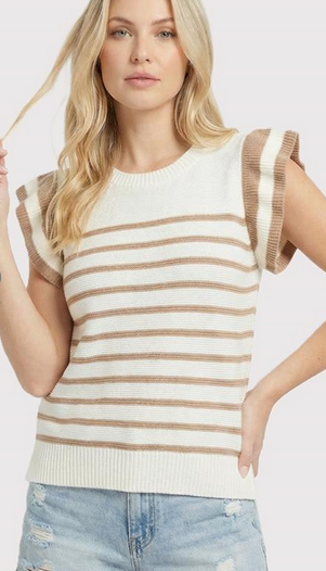 Ruffle Sleeve Stripe Sweater By: Staccato (2-Colors)