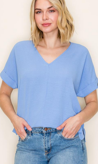 V-Neck Roll Up Sleeve Blouse By: Staccato