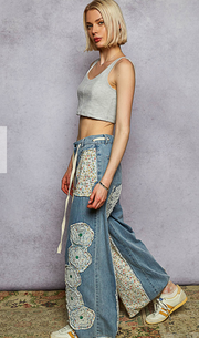 Patchwork Lace Denim Wide Leg Pants By: POL