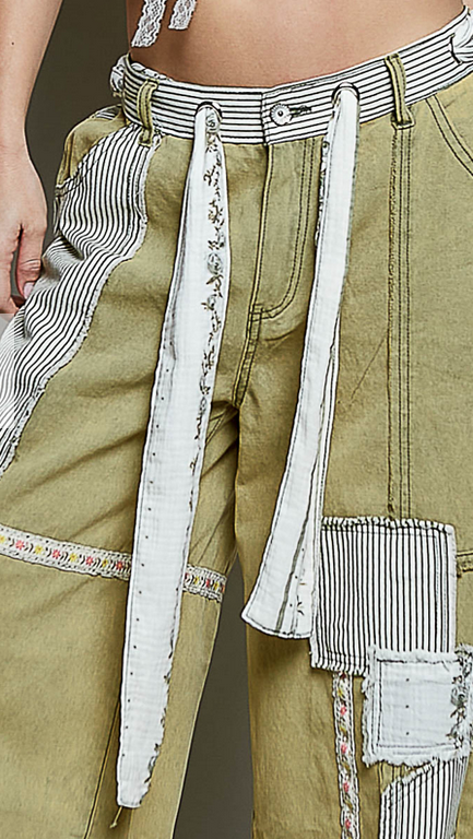 Patchwork Stripe Olive Wide Leg Pants By: POL