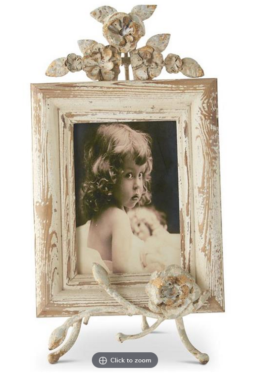 Distressed Cream Frame with Floral Easel