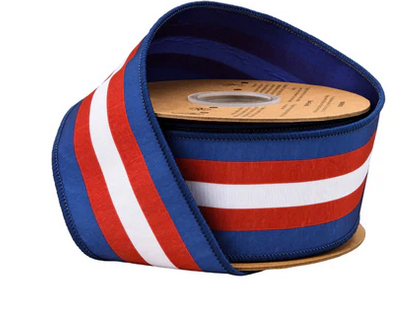 2.5" x 10 Yards Red White & Blue Stripe Wired Dupioni Ribbon