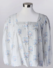 Lace Detail White & Blue Floral Tunic