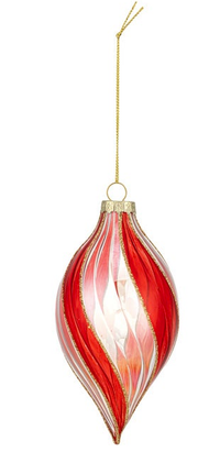 Glass Red Ribbon Swirl Ornament (2-Styles)