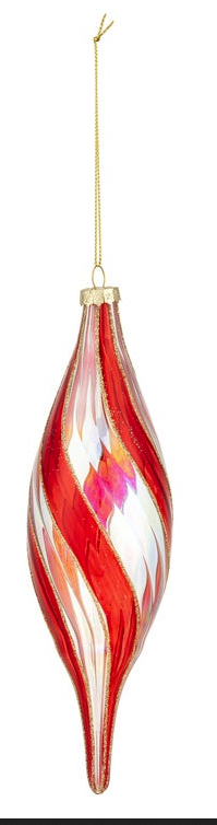 Glass Red Ribbon Swirl Ornament (2-Styles)