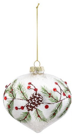 Glass Snowy Pine & Beaded Berry Ornament (3-Styles)