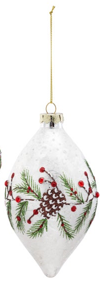 Glass Snowy Pine & Beaded Berry Ornament (3-Styles)
