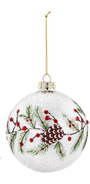 Glass Snowy Pine & Beaded Berry Ornament (3-Styles)