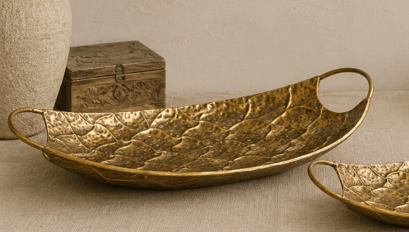 Golden Hammered Metal Tray