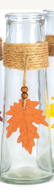 Clear Glass Vase with Fall Leaf