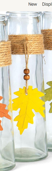 Clear Glass Vase with Fall Leaf