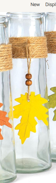 Clear Glass Vase with Fall Leaf