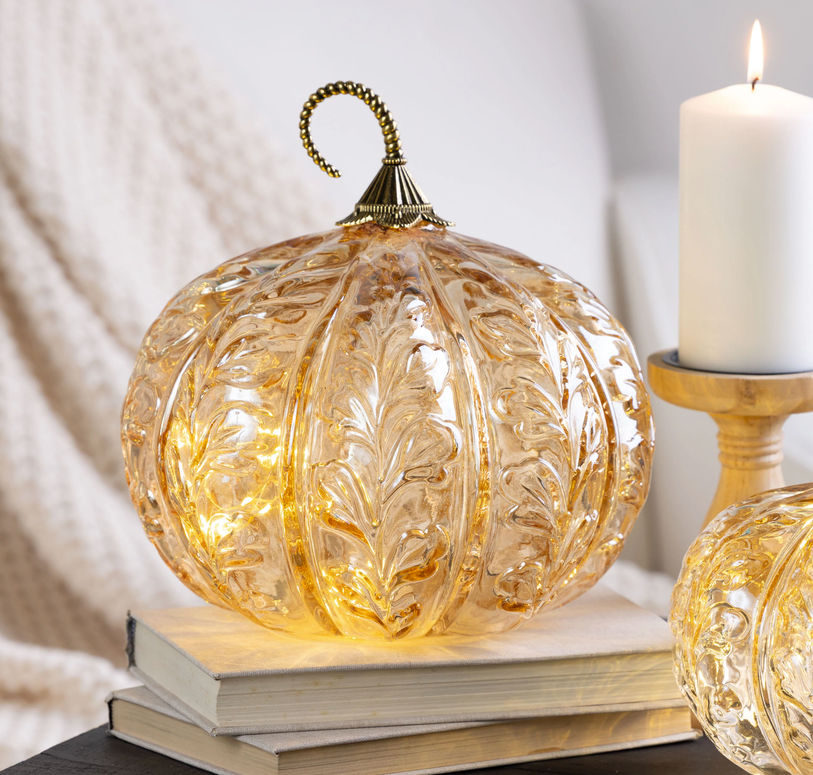 LED Glass Pumpkin with Petal Design