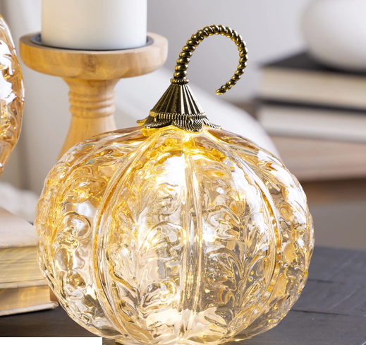 LED Glass Pumpkin with Petal Design