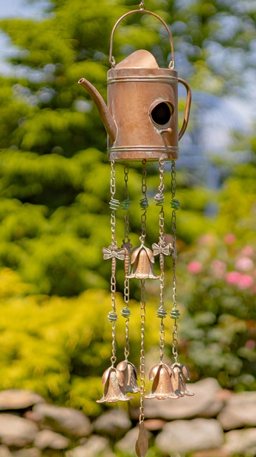 Antiqued Copper Finish Teapot Birdhouse Windchime