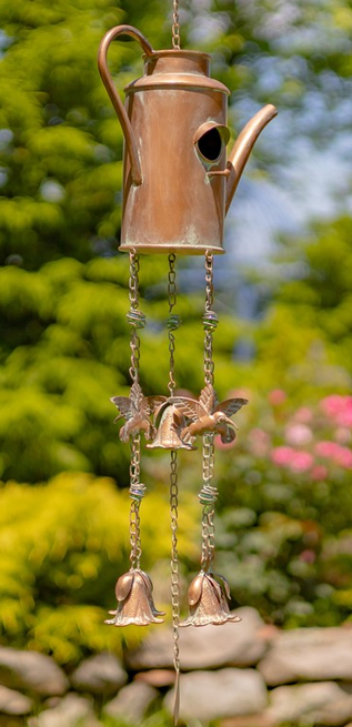 Antiqued Copper Finish Teapot Birdhouse Windchime