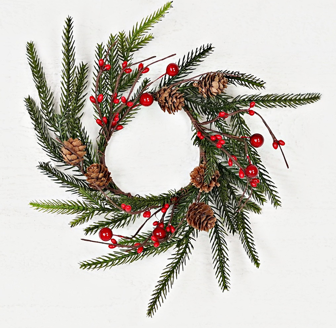 3.5" Norfolk Pine Red Berry Candlering