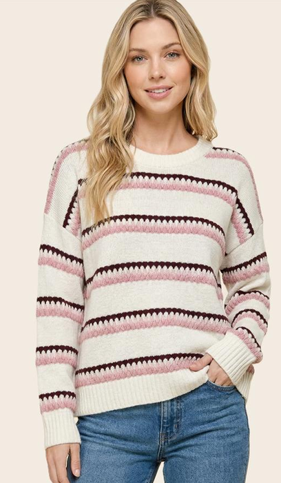Tritone Stripe Pull Over Sweater By: Staccato (2-Colors)