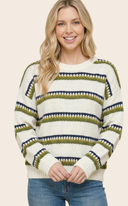 Tritone Stripe Pull Over Sweater By: Staccato (2-Colors)