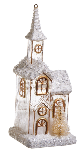 6.25" White Gold Church Ornament (2-Styles)