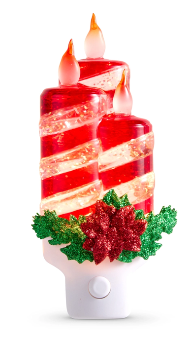 Swirling Glitter Peppermint Candle Night Light