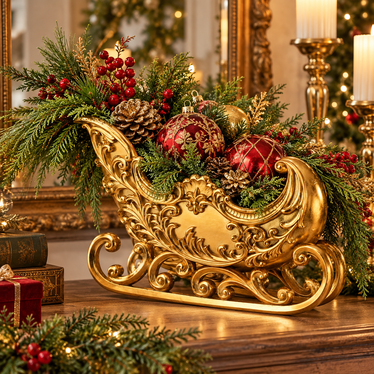 15" Golden Scroll Sleigh