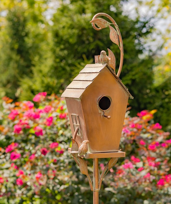 Copper Finish Powder Coated Iron Birdhouse Stake (6-Styles)