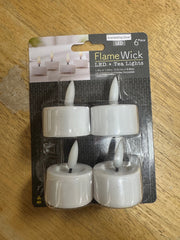 Set of 4 Flame Wick LED Tea Lights