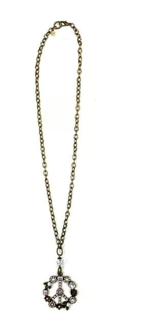 Eclectic Pearl & Bling Peace Sign Necklace