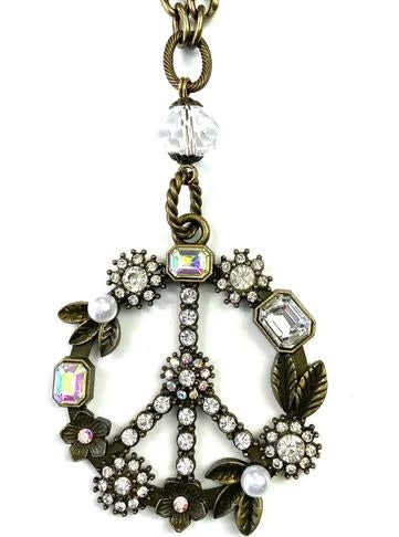 Eclectic Pearl & Bling Peace Sign Necklace