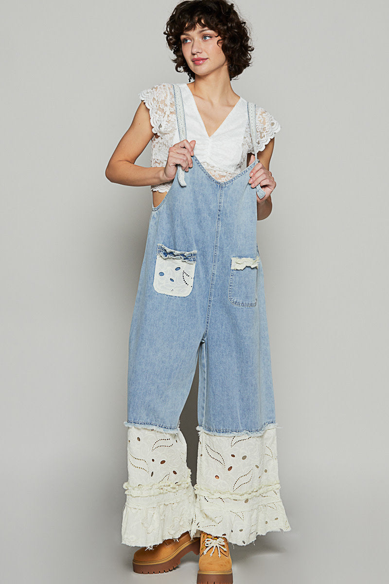 Denim Floral Lace Overall By: POL
