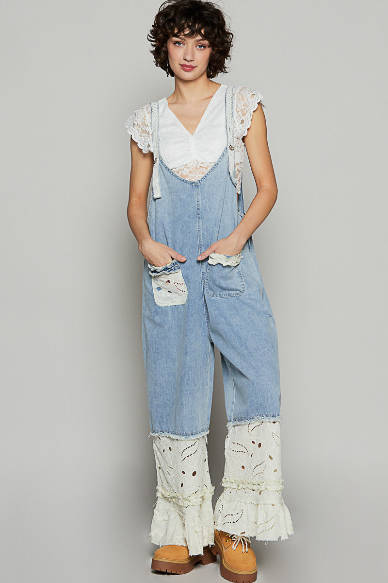 Denim Floral Lace Overall By: POL