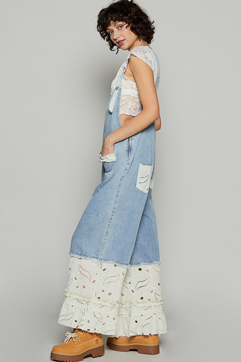 Denim Floral Lace Overall By: POL