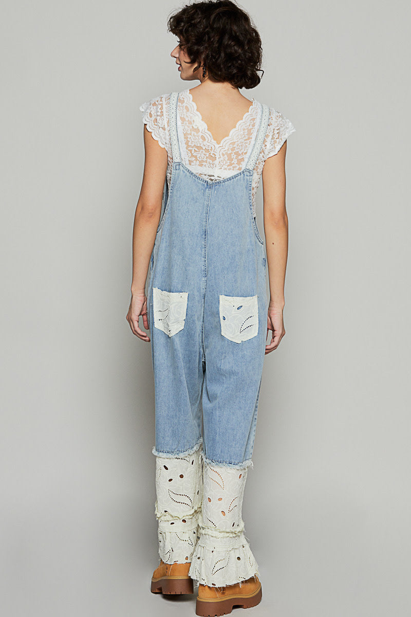Denim Floral Lace Overall By: POL