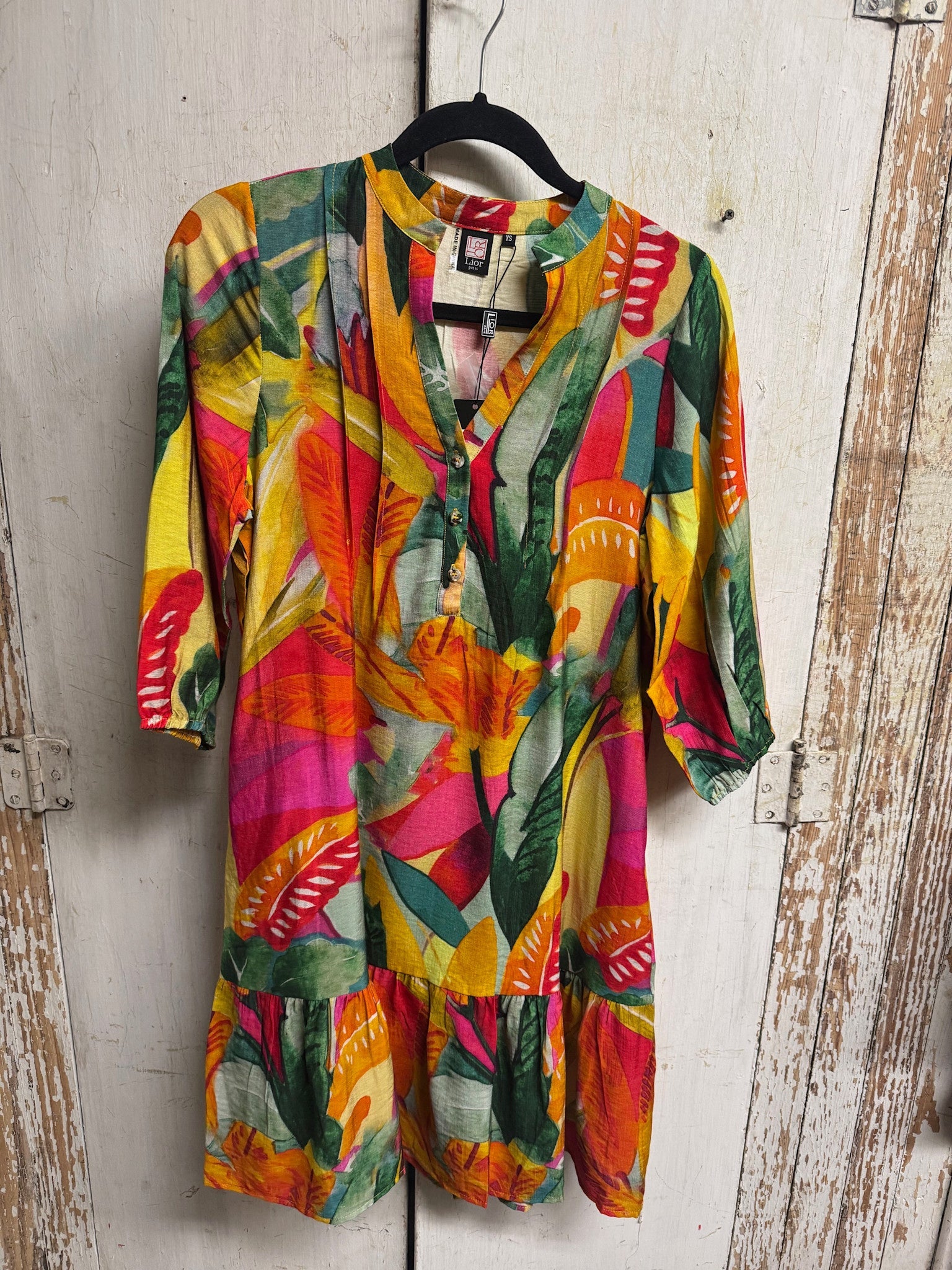 Jungle Bliss Bell Sleeve w/ Pleats Dress By: Lior Paris