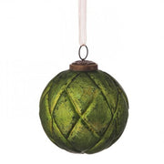 4" Glass Ribbed Forest Ball Ornament
