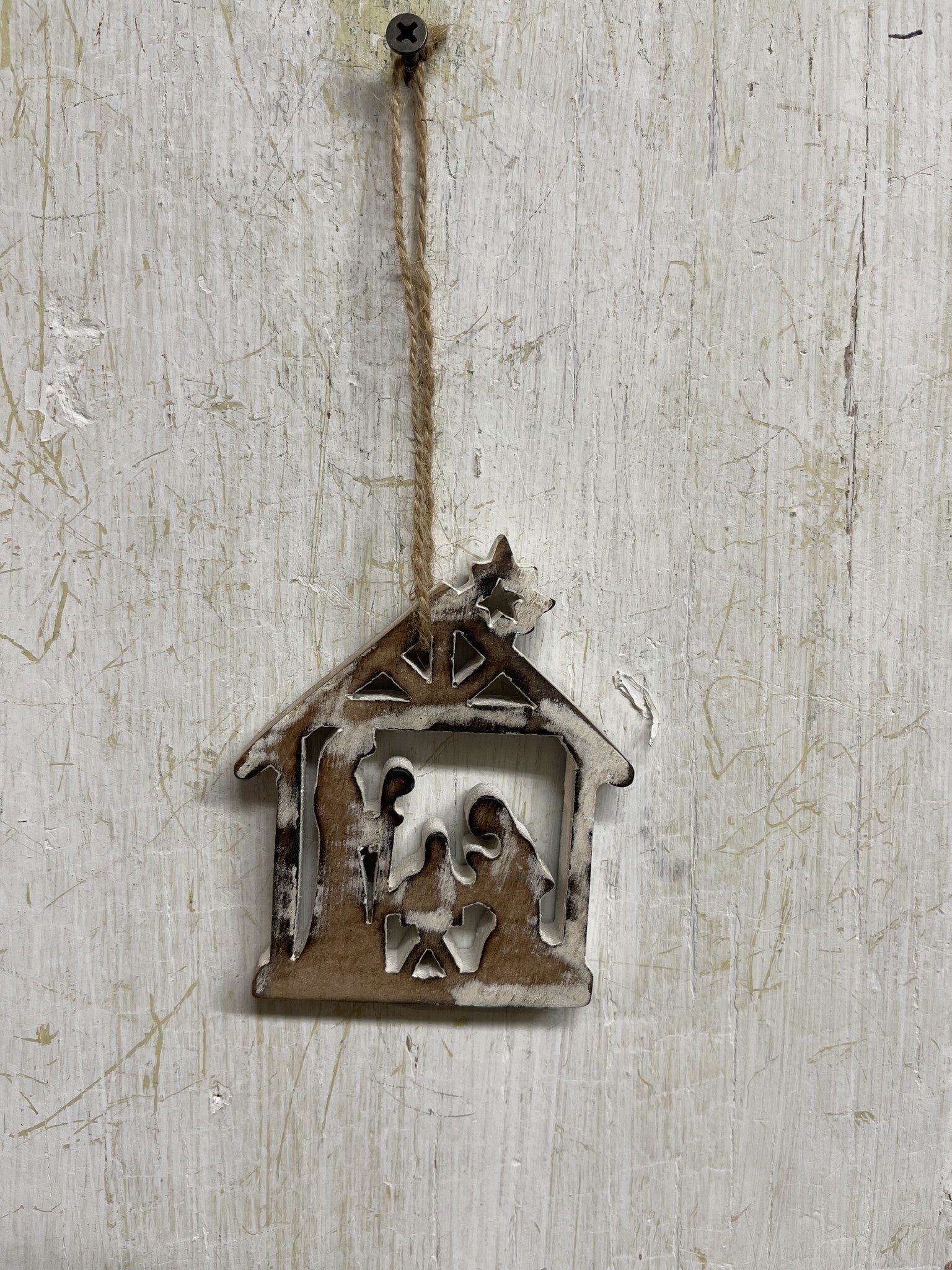 Whitewashed Wooden Nativity