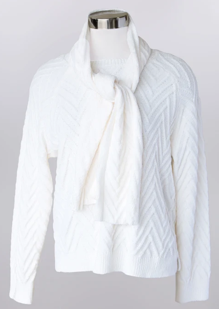 Pull Over Winter White Sweater w/ Scarf