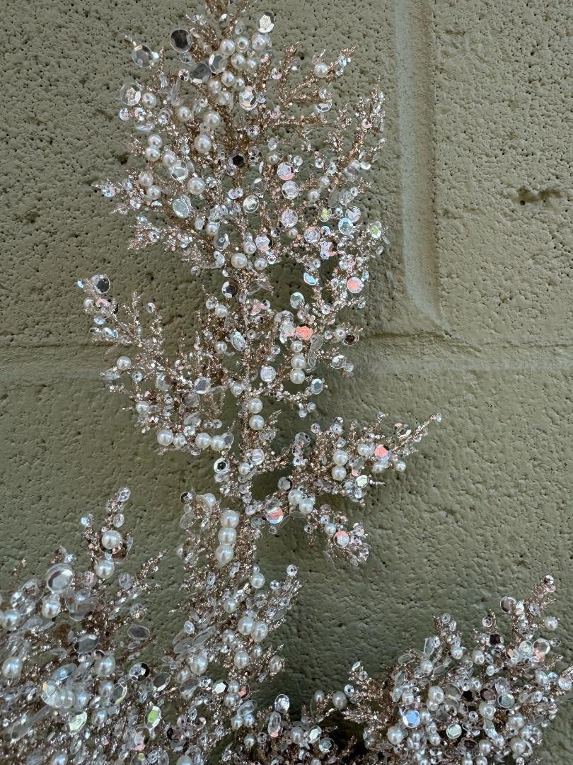 Champagne Beaded Pearl Leaf Spray