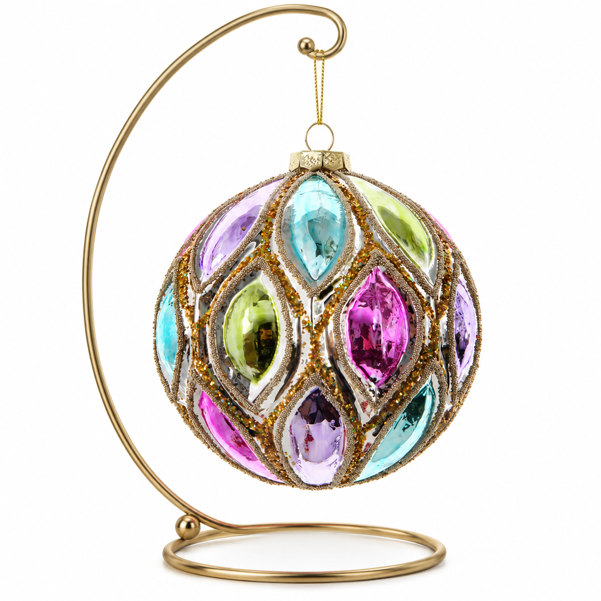 Mulitcolor Geometric Glass Ball Ornmanet By: Jim Marvin