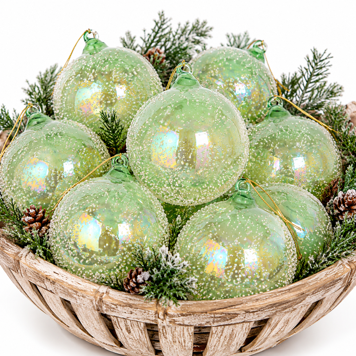 100MM Green Beaded Glass Ball Ornament By: Jim Marvin
