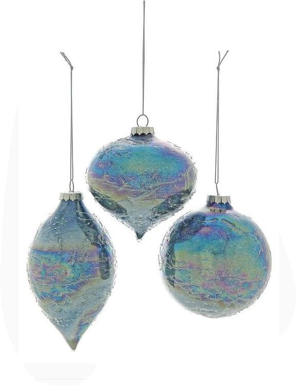 Iridescent Blue Crackle Glass  Ornament (3-Styles)