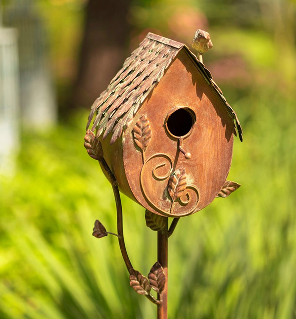 Copper Finish Powder Coated Iron Birdhouse Stake (6-Styles)
