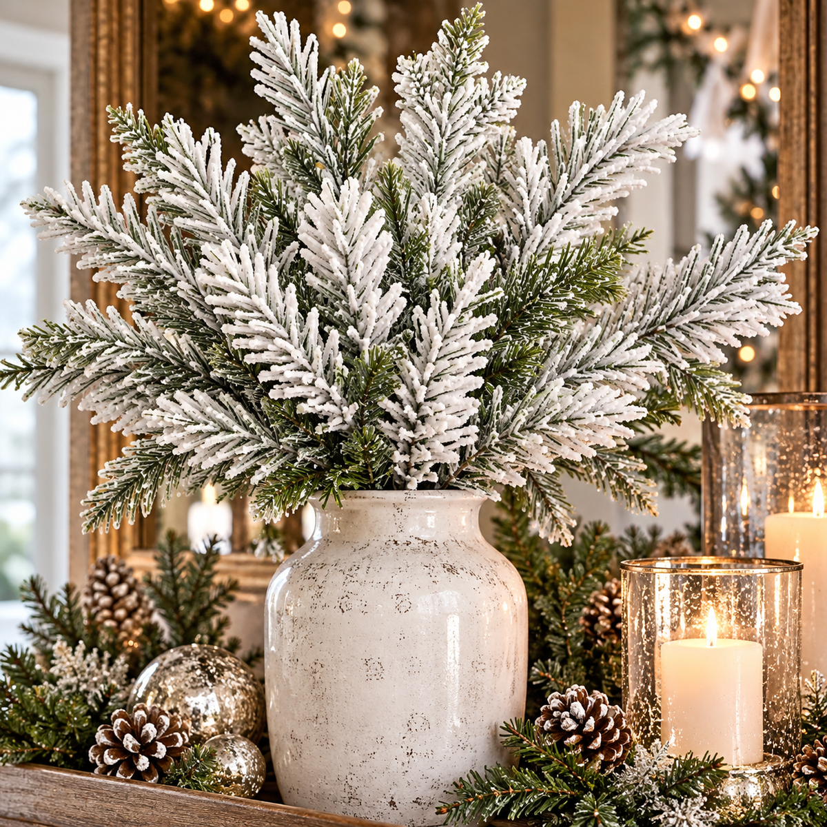 Flocked Snow Pine Spray